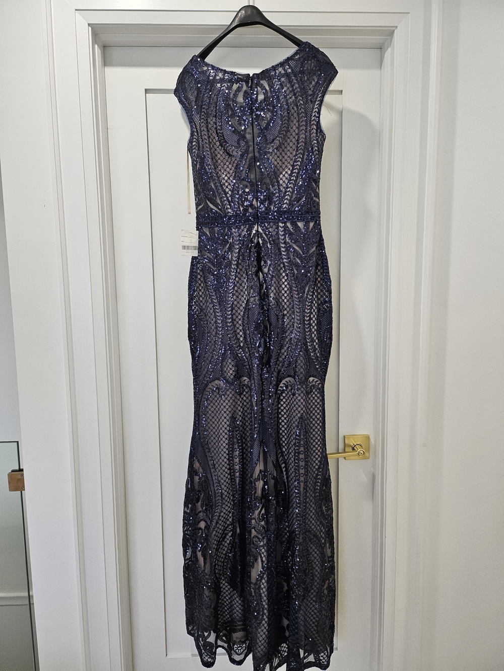 Elegant Navy Sequin Evening Gown - Women's Dress - Picture 2 of 6